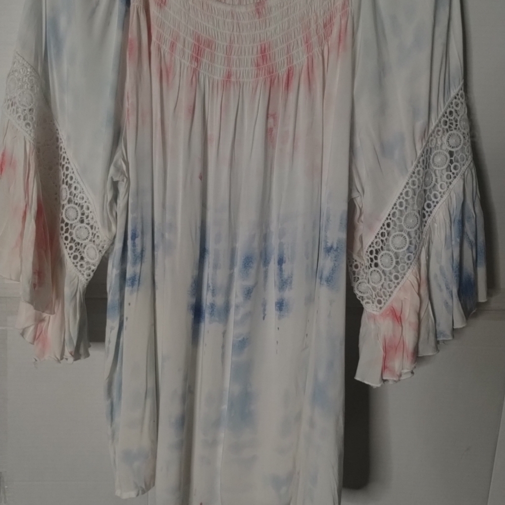 Cato Tie-Dye White Women's Boho Top Blouse Bell Sleeves SZ 22/24W Soft Comfy - Picture 3 of 13